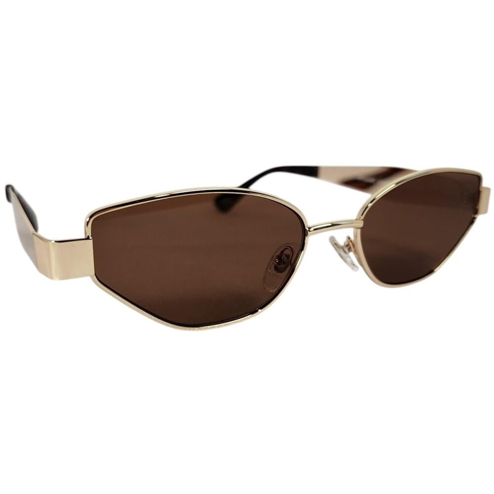 Gold Cat-Eye Sunglasses Brown Lenses Tortoise Shell Temple Tips